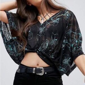 FREE PEOPLE One Dance Top Black Floral Size Small